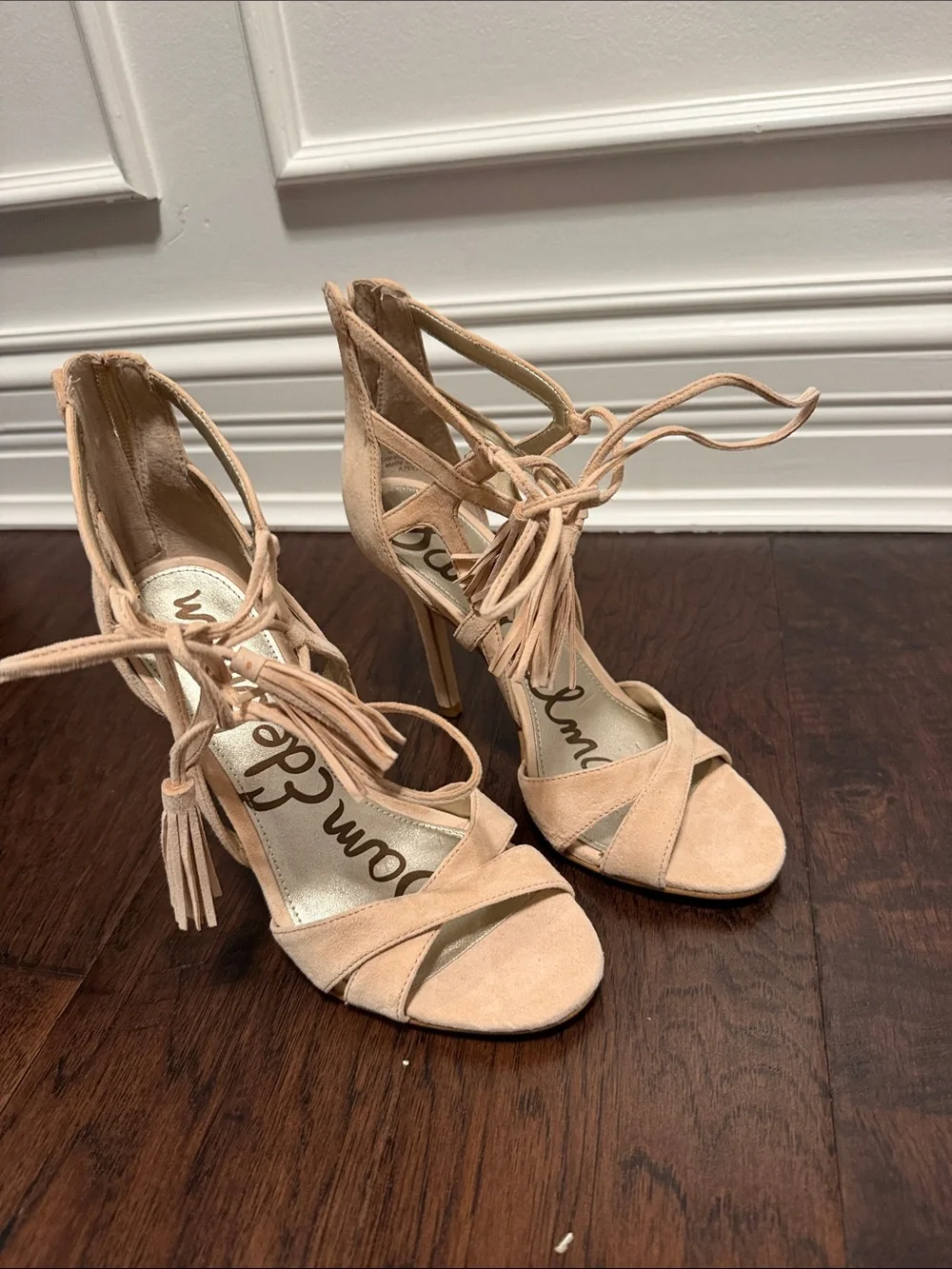 Sam Edelman Nude Blush Suede Lace-Up Heels